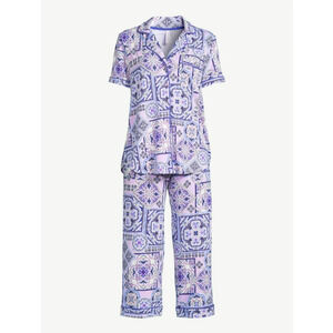 JoySpun Women's Size 2X (18W-20W) Notch Collar Top & Capris Sleep Set Lavender